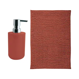 Msv Badkamer Droogloop Mat - Genua - 50 X 80 Cm - Met Bijpassende Kleur Zeeppompje - Terracotta