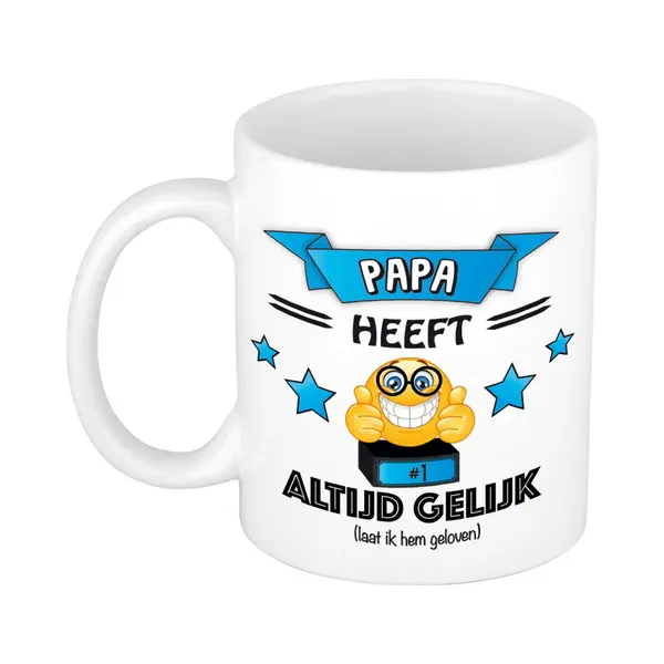 Bellatio Decorations Papa Heeft Altijd Gelijk Cadeau Mok - Blauw - 300 Ml - Keramiek - Vaderdag thumbnail