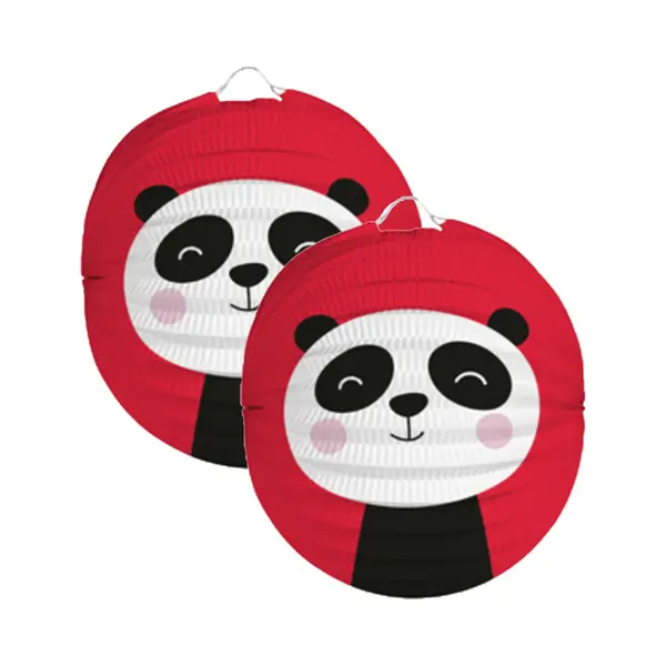 Folat Lampion Panda - 2x - 22 Cm - Rood - Papier - Sint Maarten/kinderfeestje Lampionnen thumbnail