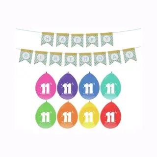 Haza Verjaardag 11 Jaar Geworden Versiering - 16x Thema Ballonnen/1x Happy Birthday Slinger 300 Cm