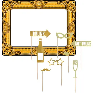 Foto Prop Set Met Frame - Champagne - 9-delig - Opblaasbare Fotolijst - Photo Booth Accessoires
