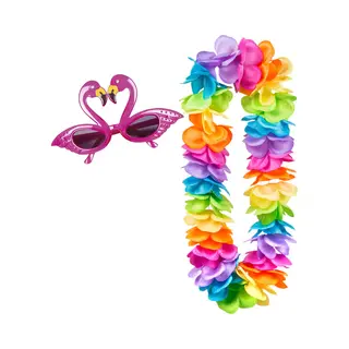 Tropische Hawaii Party Verkleed Accessoires Set - Flamingos Zonnebril - Bloemenkrans Kleurenmix - Voor Dames