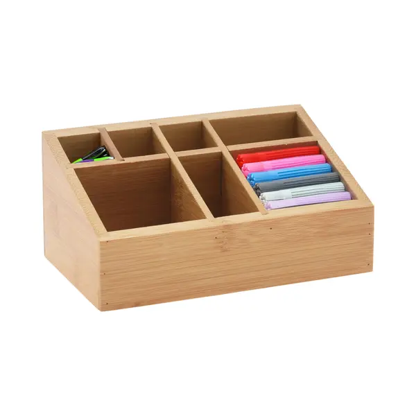 Eleganza Pennenbak Bureau Organizer - Bamboe Hout - 17 X 10 X 8 Cm - 7-vaks thumbnail