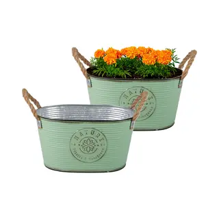 Sunnydays Teil/plantenpot/bloempot - 2x - Zink - Jadegroen - L29 X D18 X H15 Cm
