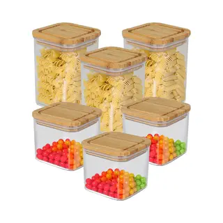 Bambou & Co Keuken Voorraadpotten - 6x Stuks - 0.8L/1L - Kunststof/bamboe - Met Luchtdichte Deksel