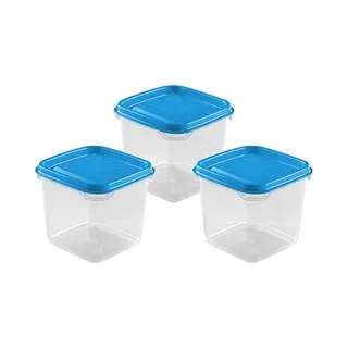 Hega Hogar Vershoudbakjes - Set 3x Stuks - 0.3 Liter - Transparant/blauw - L8 X B8 X H11 Cm - Mealprep - Maaltijden Bewaren