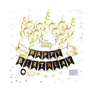 Joya Party® Verjaardag Slinger Zwart & Goud Met Papieren Confetti Ballonnen | Feest Decoratie | Verjaardag | Happy Birthday | Letterslinger