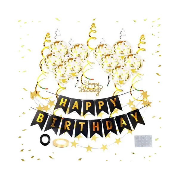Joya Party® Verjaardag Slinger Zwart & Goud Met Papieren Confetti Ballonnen | Feest Decoratie | Verjaardag | Happy Birthday | Letterslinger thumbnail