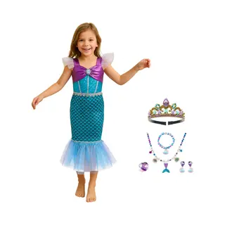 Joyakids Joya Kids® Zeemeermin Verkleedjurk Donker Paars | Mermaid Verkleedkleding | Maat 104/110 | Jurk + Mermaid Accessoires Set | Cadeau Meisje