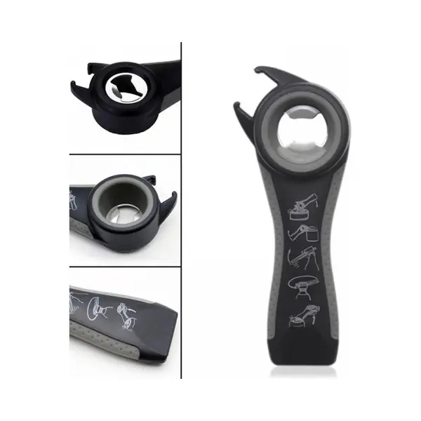 Finnacle - 5-in-1 Opener - Bieropener - Blikopener - Keukengerei - Multifunctioneel - Flesopener - Rvs/Siliconen - Zwart/grijs thumbnail