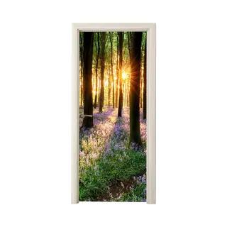 StickerSnake Deurposter 85x215 Cm - Deursticker Bos - Bloemen - Lavendel - Zon - Paars - Natuur - Meubelfolie Zelfklevend - Deurfolie Woonkamer - Interieurfolie
