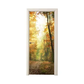 StickerSnake Deurposter 90x205 Cm - Deursticker Bos - Herfst - Zon - Landschap - Natuur - Bomen - Bladeren - Meubelfolie Zelfklevend - Deurfolie Woonkamer -