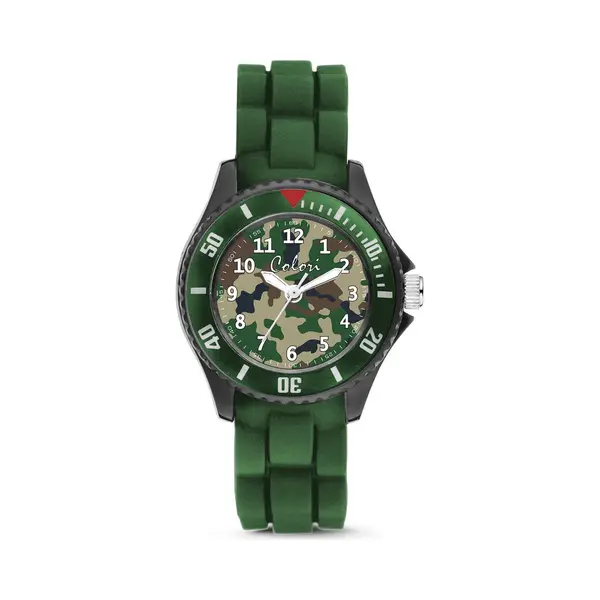Colori 5-CLK132 Kinderhorloge - Camouflage - 30 Mm - Siliconen Band - Verstelbaar Van 15 T/m 19cm - Groen- Army thumbnail