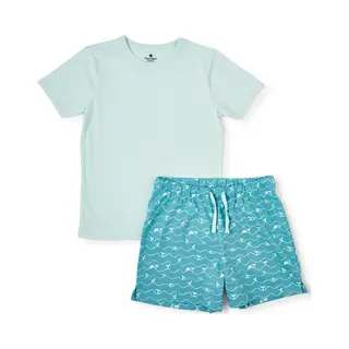 Little Label - Zomer Pyjama - Aqua Groen Walvis - Bio Katoen - 2Y/92
