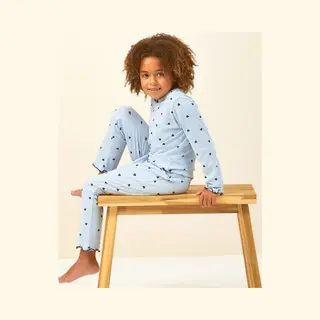 Little Label - Pyjama Meisjes Lichtblauw Hartjes - 14Y/158-164 - Zachte Bio Katoen