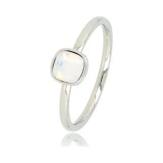 My Bendel - Ring Zilverkleurig Met Vierkante Quartz Glassteen - Zilverkleurige Aanschuifring - Vierkante Quartz Glassteen - Met Luxe Cadeauverpakking