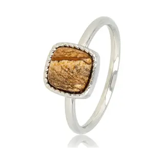 My Bendel - Kleine Zegelring Met Picture Jasper Edelsteen - Kleine Zegelring - Picture Jasper Edelsteen - Klassiek Design - Met Luxe Cadeauverpakking