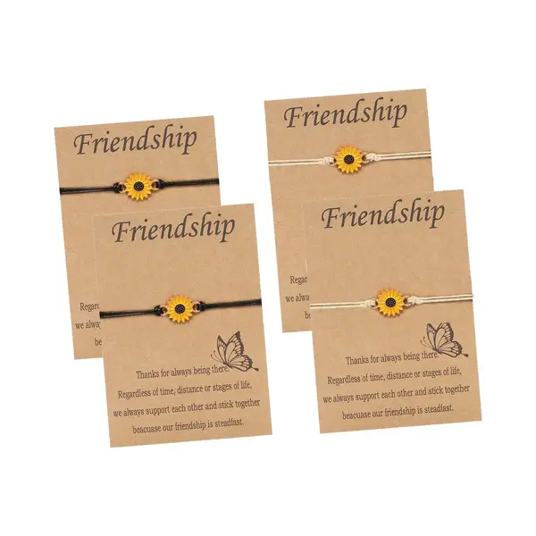Bixorp Friends Vriendschapsarmbandjes Voor 4 Met Zonnebloem Beige & Zwart Bandje - Bff Armband Meisjes - Best Friends Armband Vriendschap Cadeau Voor thumbnail
