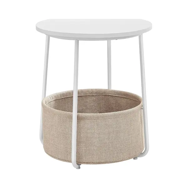 Hoppa! - Bijzettafel - Ronde Bijzettafel Met Stoffen Mand, Ruim, Moderne Stijl, Wit En Beige LET223W10 thumbnail