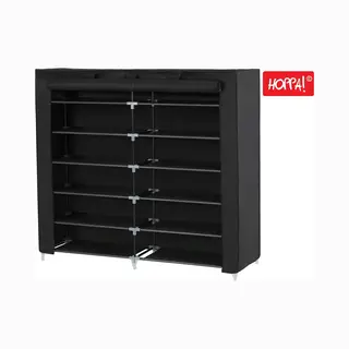 Hoppa! Schoenenrek Met 2x6 Niveaus, 116 X 28, 5 X 111 Cm (B X D X H) Voor Ca. 36 Paar Schoenen - Zwart - Kunststof En Stoffen Hoes