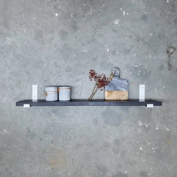 GoudmetHout Massief Eiken Wandplank - 50x20 Cm - Zwart Eiken - Industriële Plankdragers L-vorm Up Mat Wit - Staal - Zwarte Wandplank thumbnail