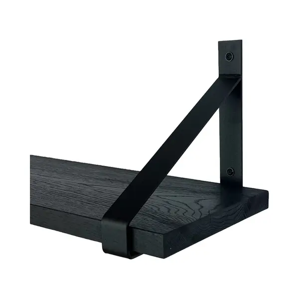 GoudmetHout Massief Eiken Wandplank - 80x25 Cm - Zwart Eiken - Industriële Plankdragers - Mat Zwart - Staal - Zwarte Wandplank thumbnail