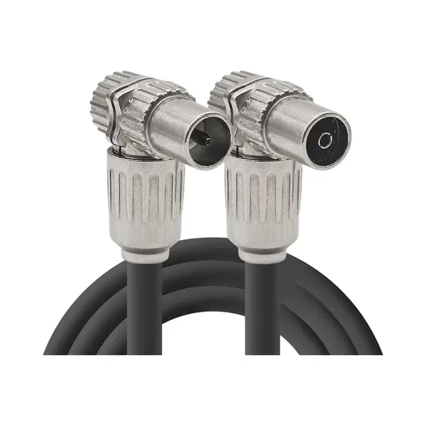Coaxkabel Tv 75cm - Haakse Male Naar Haakse Female - Zwart - Stoorsignaalvrij - Geschikt Voor Buiten - Handgemaakt thumbnail