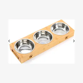 Voerbak Kat - Voerbak - Katten Voerbak - Kat - Drinken - Eten - Bamboo - 3 Rvs Bakjes 14 Cm Doorsnee