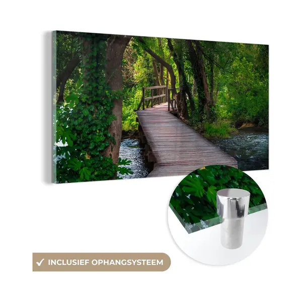 MuchoWow® Glasschilderij 120x60 Cm - Schilderij Acrylglas - Bos - Natuur - Brug - Foto Op Glas - Schilderijen thumbnail