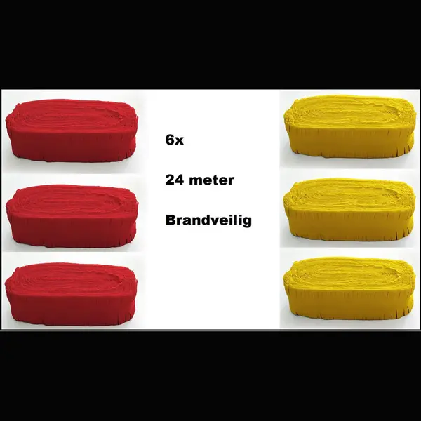 6x Crepe Guirlande Brandveilig Geel En Rood 24 Meter - Brandveilig - Verjaardag Vlaglijn Festival Thema Feest Carnaval Optocht thumbnail
