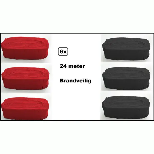 6x Crepe Guirlande Brandveilig Zwart En Rood 24 Meter - Brandveilig - Verjaardag Vlaglijn Festival Thema Feest Carnaval Optocht thumbnail