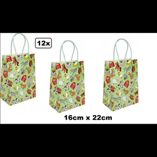 Wefiesta 12x Koordtas Boerderij Dieren 16cm X 22cm - Goodiebag Papieren Draagtas Tas|koord Festival Kado Themafeest Party Geschenken Verjaardag