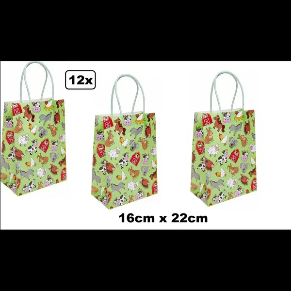 Wefiesta 12x Koordtas Boerderij Dieren 16cm X 22cm - Goodiebag Papieren Draagtas Tas|koord Festival Kado Themafeest Party Geschenken Verjaardag thumbnail