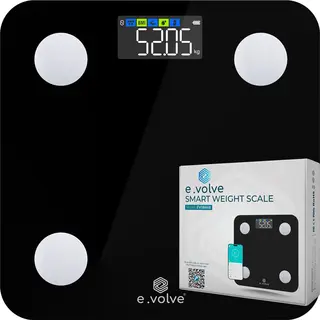 E.volve Weegschaal Personenweegschaal Digitaal - 20x - Zwart - Slimme Weegschaal Met Lichaamsanalyse - Kleurenscherm - Digitale Weegschaal - Incl. App
