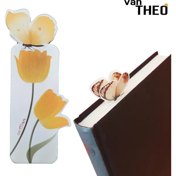 Van Theo® Boekenlegger Vlinder & Bloem – Bladwijzer - Bookmark – Kaartje – Tulp - Kleine Cadeautjes thumbnail