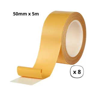 Dubbelzijdige Tape - Dubbelzijdig Plakband - 50 Mm × 5 M - 8 Rollen - Dubbelzijdig Tape Extra Sterk - Dubbelzijdige Weefseltape - Tapijttape - 280