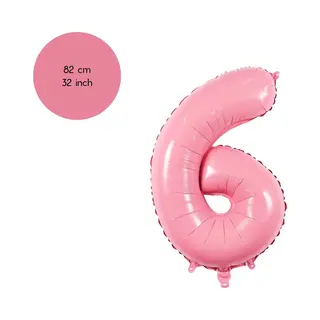 Cijfer Ballonnen - Nummer 6 - Roze - 82 Cm - Helium Ballon - Fienosa- Leeftijd Verjaardag - Verjaardagsballon - Verjaardag