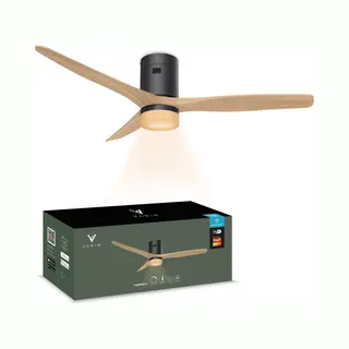 Varin® Smart Ventilator Met Led Verlichting - Zwart/Naturel - Tuya Wifi - Led Cct - Lange Bladen - Ø 132cm - 6 Snelheden - Super Stil 20dB - Met