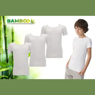 Bamboo - T Shirt Kinderen Jongens - Ronde Hals - 3 Stuks - Wit - 110-116 - Bamboe - Ondershirt - Extra Lang - Anti Zweet T-Shirt Jongens