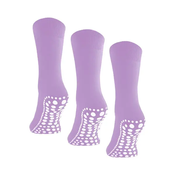 Budino® Huissokken Anti Slip Set - 3 Paar - Dikke Antislip Sokken - Gripsokken - Dikke Yoga Pilates Sokken - Maat 39-42 - Lila Paars thumbnail