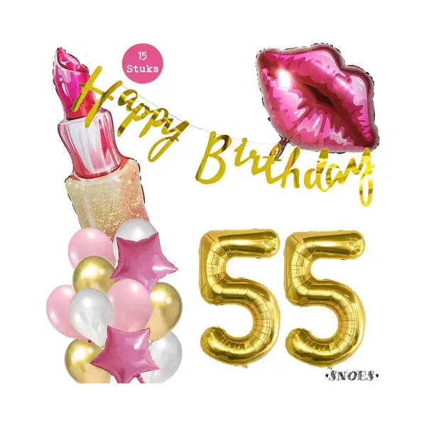 Snoes Beauty Helium Ballonnen Set 55 Jaar - Roze Folieballonnen - Slinger Happy Birthday Goud thumbnail
