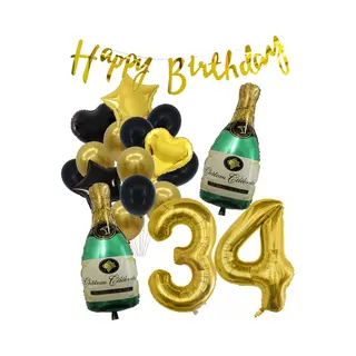34 Jaar Verjaardag Cijferballon 34 - Feestpakket Snoes Ballonnen Pop The Bottles - Zwart Goud Groen Versiering