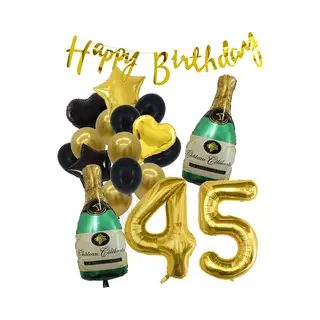 45 Jaar Verjaardag Cijferballon 45 - Feestpakket Snoes Ballonnen Pop The Bottles - Zwart Goud Groen Versiering