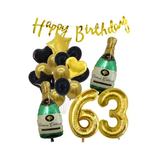 63 Jaar Verjaardag Cijferballon 63 - Feestpakket Snoes Ballonnen Pop The Bottles - Zwart Goud Groen Versiering