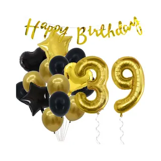 Snoes Ballonnen 39 Jaar Feestpakket – Versiering – Verjaardag Set Goldie Cijferballon 39 Jaar -Heliumballon
