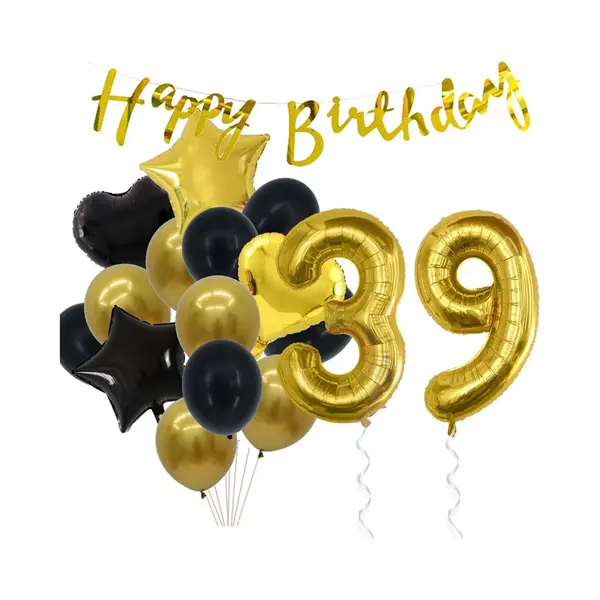 Snoes Ballonnen 39 Jaar Feestpakket – Versiering – Verjaardag Set Goldie Cijferballon 39 Jaar -Heliumballon thumbnail