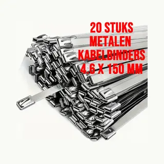20 Stuks Rvs Metalen Kabelbinders Tie Wraps Tyraps 4.6 X 150 Mm - Max 90 Kg Trekkracht - Binnen En Buiten - Waterafsotend Uv- Roest- En Chemisch