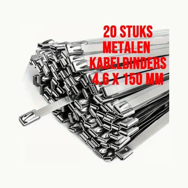 20 Stuks Rvs Metalen Kabelbinders Tie Wraps Tyraps 4.6 X 150 Mm - Max 90 Kg Trekkracht - Binnen En Buiten - Waterafsotend Uv- Roest- En Chemisch thumbnail