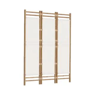 VidaXL Bamboo And Canvas Privacy Screen - Folding 3-Panel Room Divider For Living Room/Bedroom/Garden, Cream, 120x180 Cm