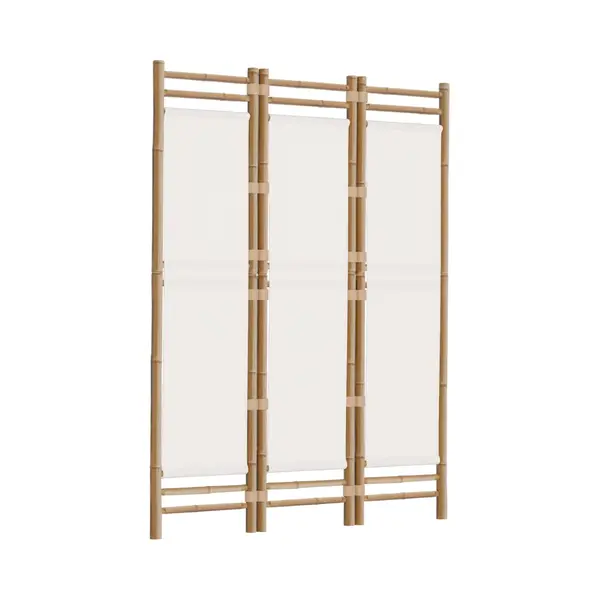 VidaXL Bamboo And Canvas Privacy Screen - Folding 3-Panel Room Divider For Living Room/Bedroom/Garden, Cream, 120x180 Cm thumbnail